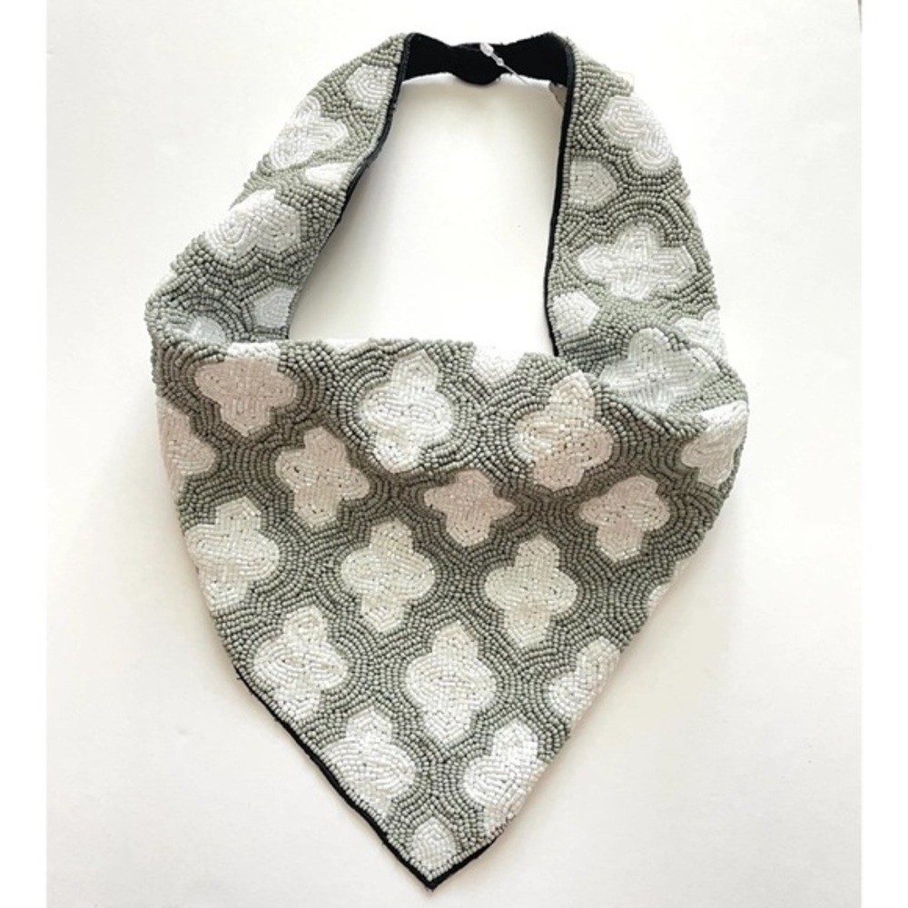 Gray Clover Beaded Bib Necklace